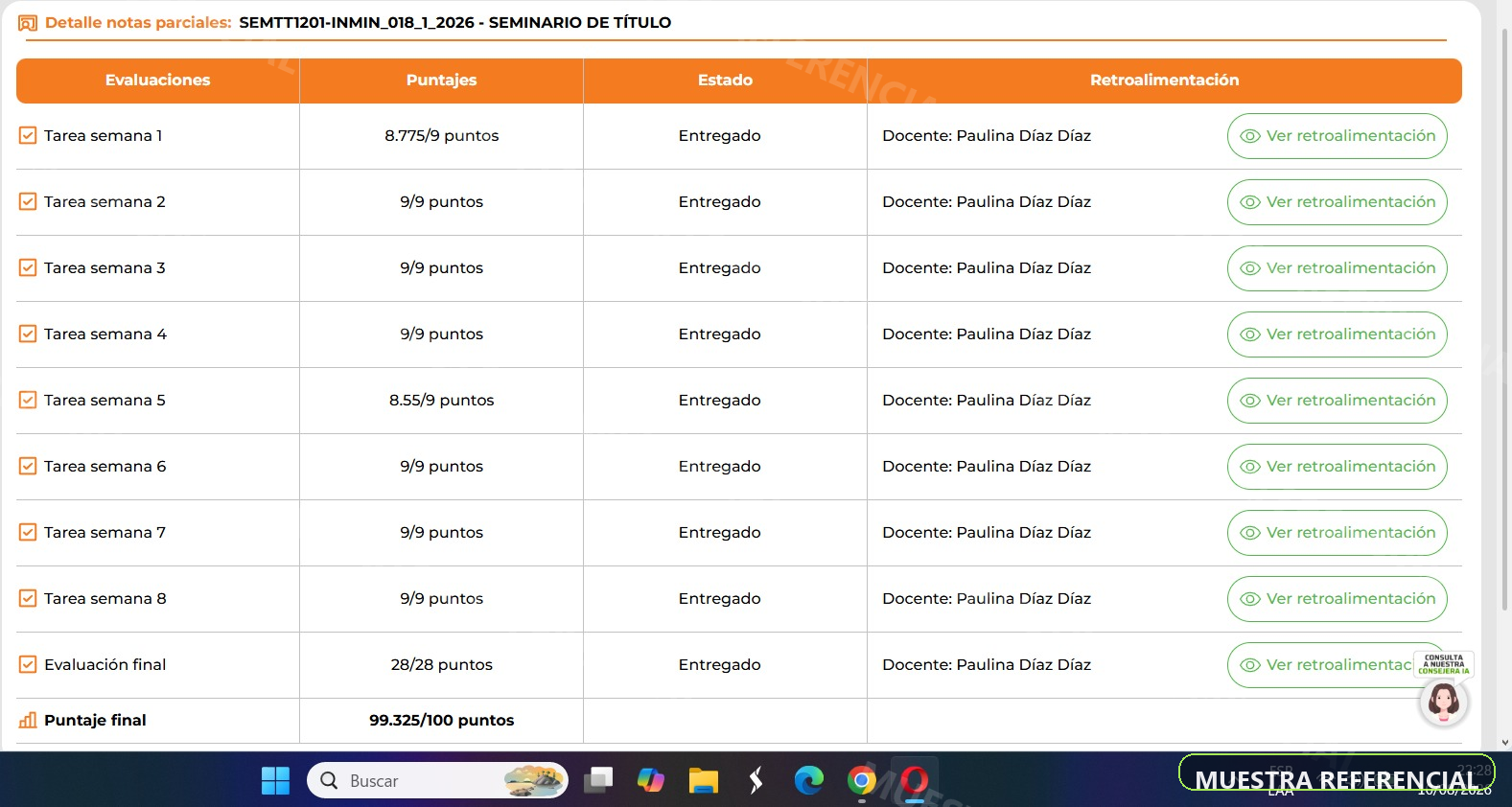 Referencia de notas y tareas IACC