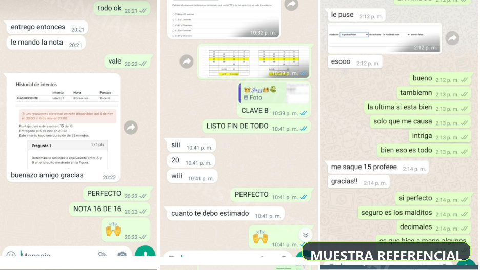 Referencia de conversación por WhatsApp con resultados